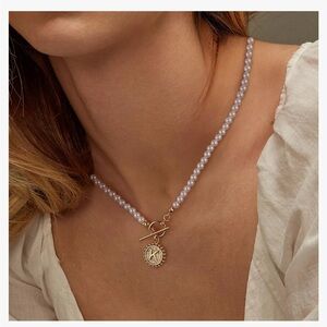 Letter K Initial Choker Pearl Necklace